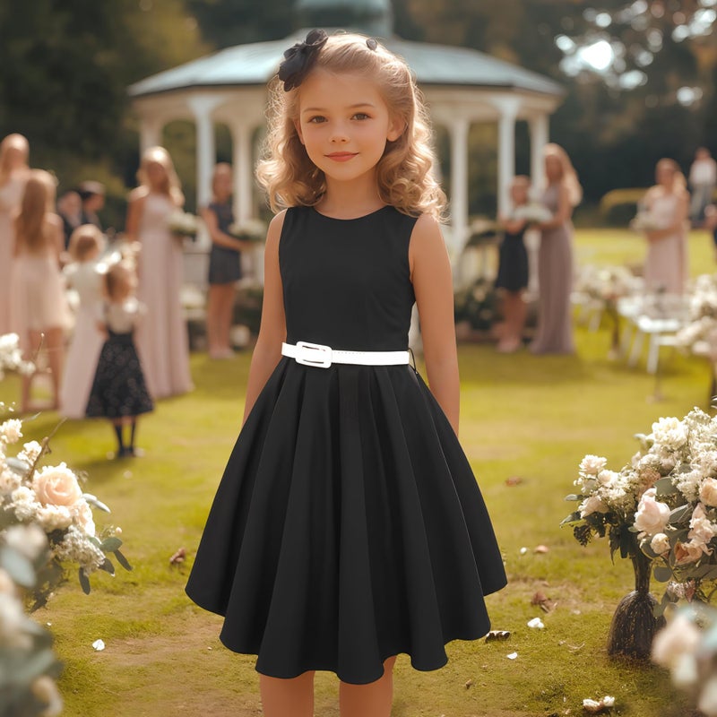 HB HBB MAGIC Girls Vintage Dress 50s Retro Twirling Special Occasion Dresses Size 6-14 Sleeveless Kids Dress Black - Image 5